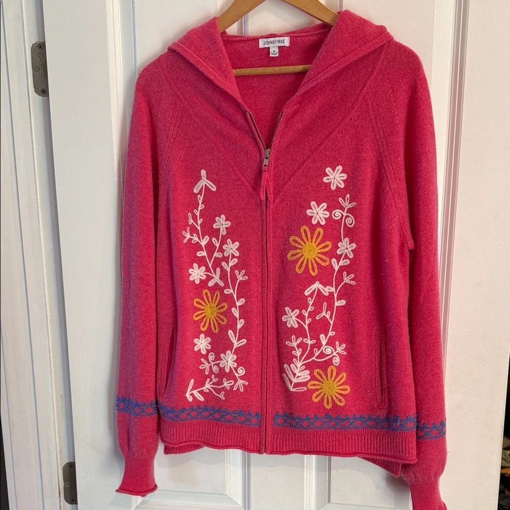 Johnny Was Pink Floral Embroidered Cardigan - Picture 1 of 6